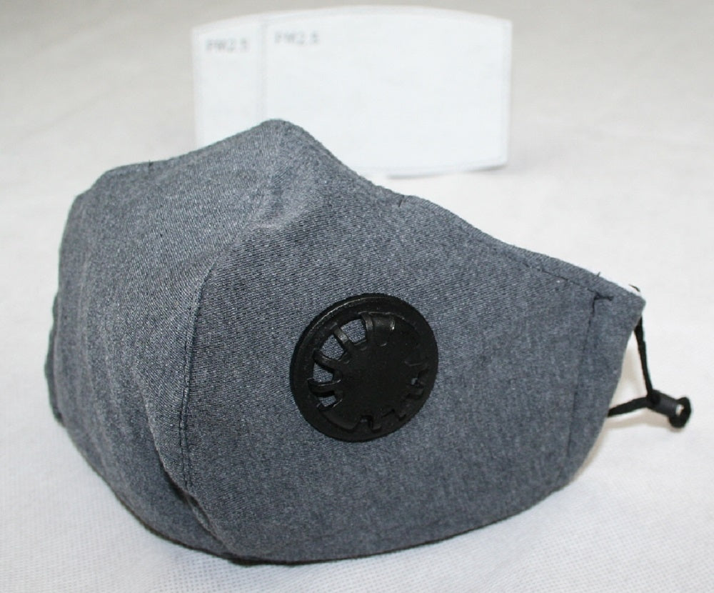 Cotton Cloth Face Mask w 2 Filters Reusable Adjustable 3Ply Grey V637-COTMG