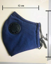Reusable Cotton Cloth Face Mask w 2 PM2.5 Filters Adjustable w Breathing Valve 3Ply Blue V637-COTMNB