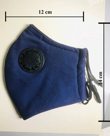 Reusable Cotton Cloth Face Mask w 2 PM2.5 Filters Adjustable w Breathing Valve 3Ply Blue V637-COTMNB