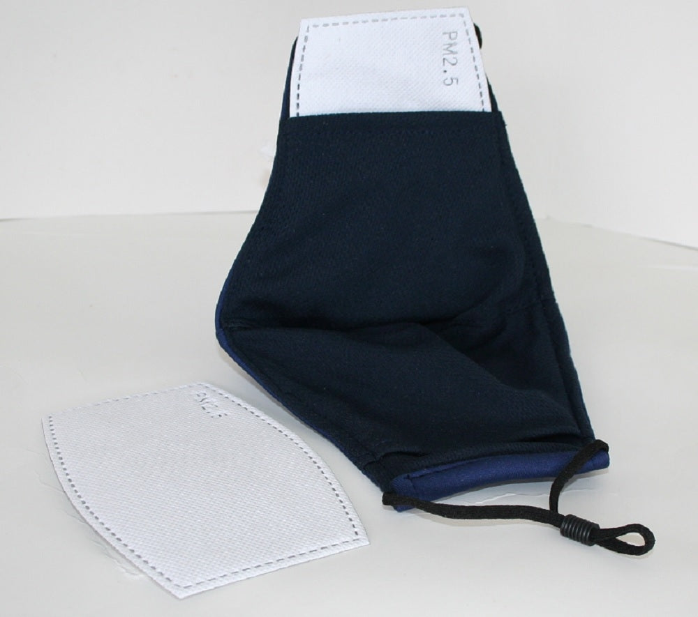 Reusable Cotton Cloth Face Mask w 2 PM2.5 Filters Adjustable w Breathing Valve 3Ply Blue V637-COTMNB