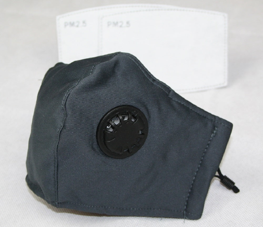 Reusable Cotton Cloth Face Mask w 2 PM2.5 Filters Adjustable w Breathing Valve 3Ply Slate Grey V637-COTMSG