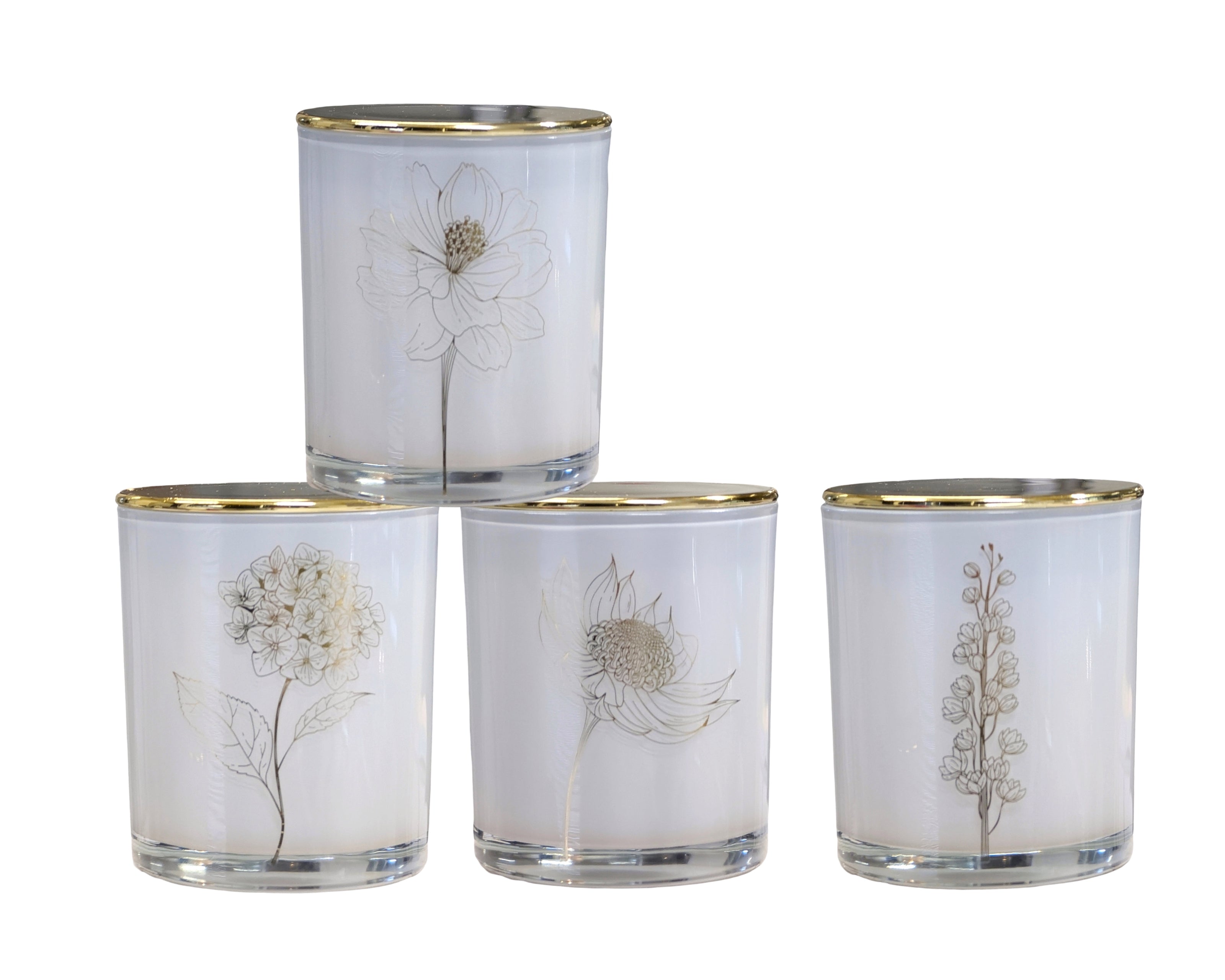 bulk 12 Foiled Botanical Flower Scented Candle 4 Assort 9cm V637-CPU37183