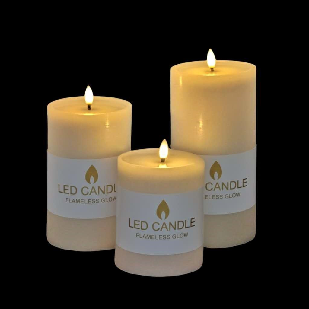 bulk 12 Reflection Led Pillar Candle Rustic White 15cm V637-CPU38965