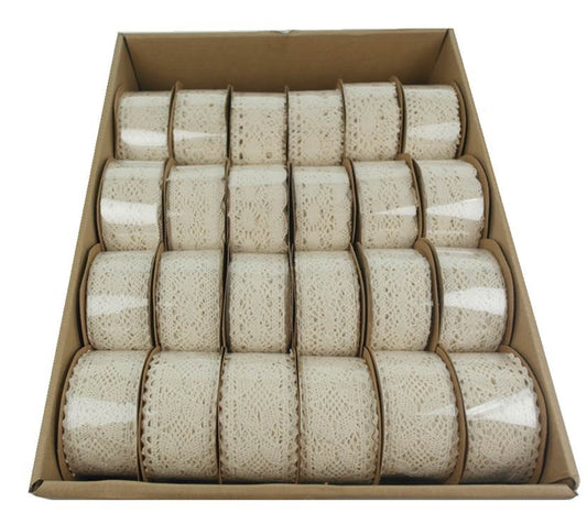 Bulk 36 Cotton Lace Ribbon 3 Assort Display Box V637-CRA23601