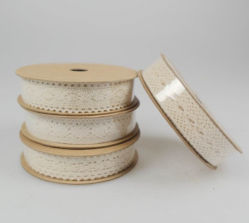 bulk 72 3m Cotton Lace Ribbon 16mm w Assort Display Box V637-CRA23631
