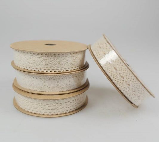 bulk 72 3m Cotton Lace Ribbon 16mm w Assort Display Box V637-CRA23631