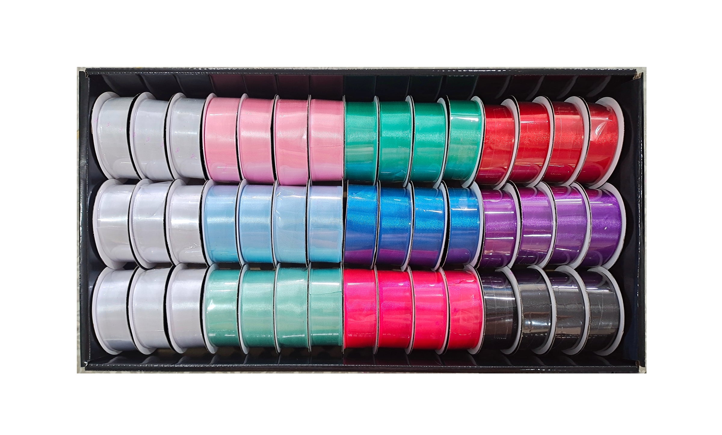 bulk 45 Roll Satin Ribbon 4mtr 25mm Displayed Box V637-CRA31371