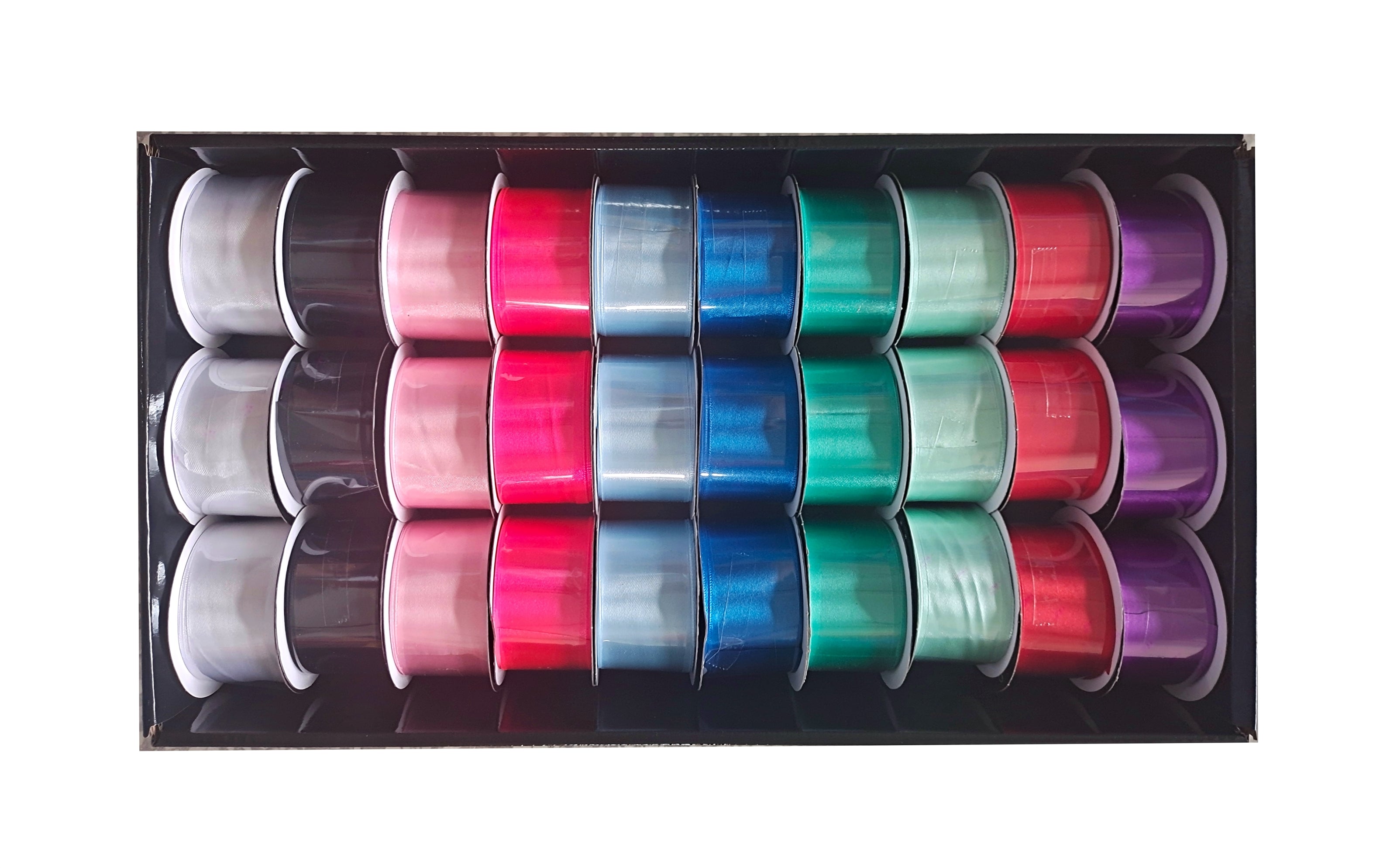 bulk 30 Satin Ribbon 3mtr 38mm 30Roll Displayed Box V637-CRA31372
