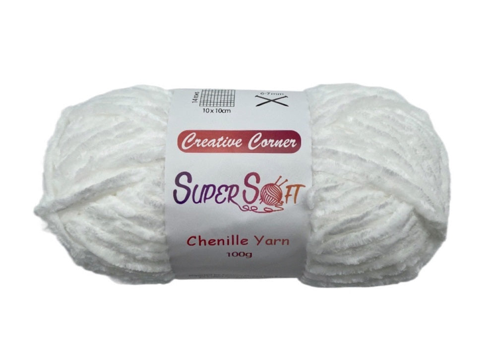 bulk 12 White Super Soft Chenille Yarn 100G V637-CRA31381