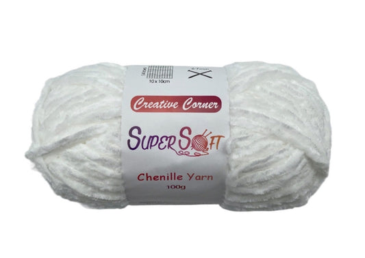 bulk 12 White Super Soft Chenille Yarn 100G V637-CRA31381