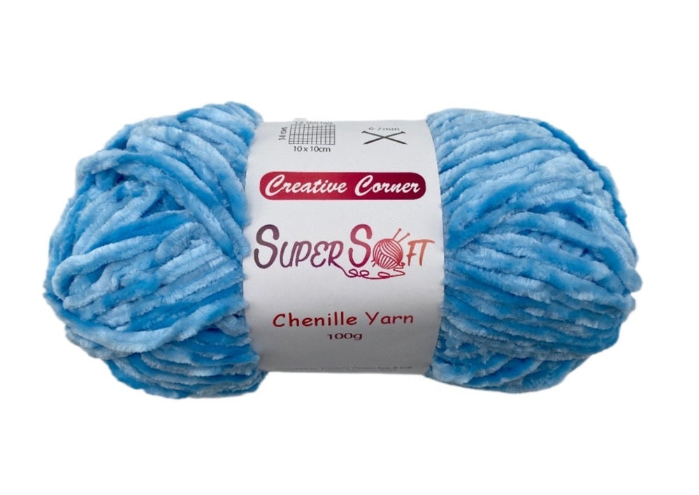 bulk 12 Baby Blue Super Soft Chenille Yarn 100G V637-CRA31386