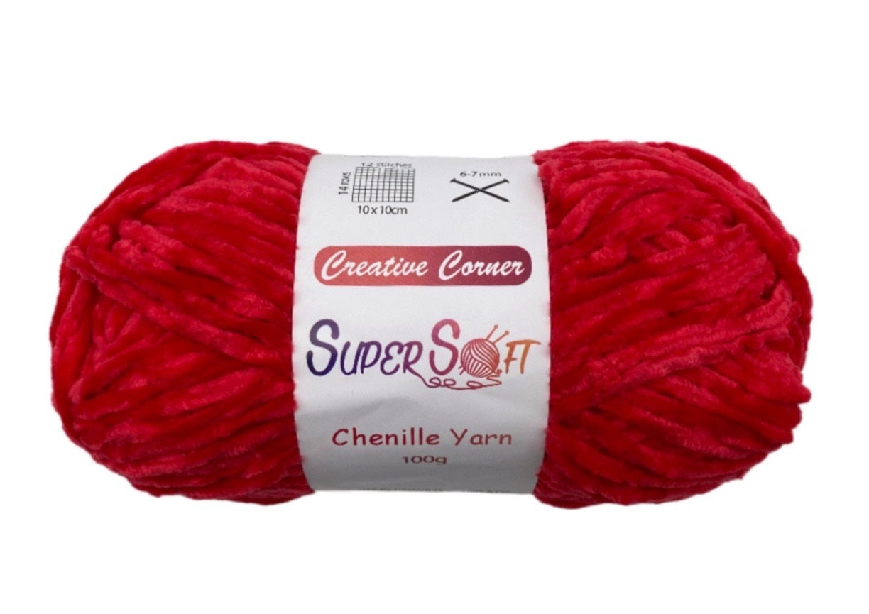 bulk 12 Red Super Soft Chenille Yarn 100G V637-CRA31389