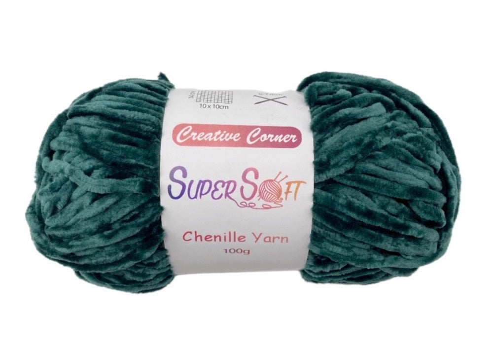 bulk 12 Green Super Soft Chenille Yarn 100G V637-CRA31391