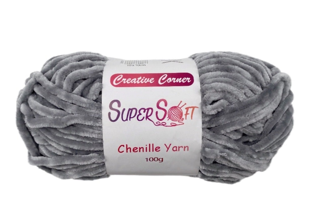 bulk 12 Light Grey Super Soft Chenille Yarn 100G V637-CRA31392