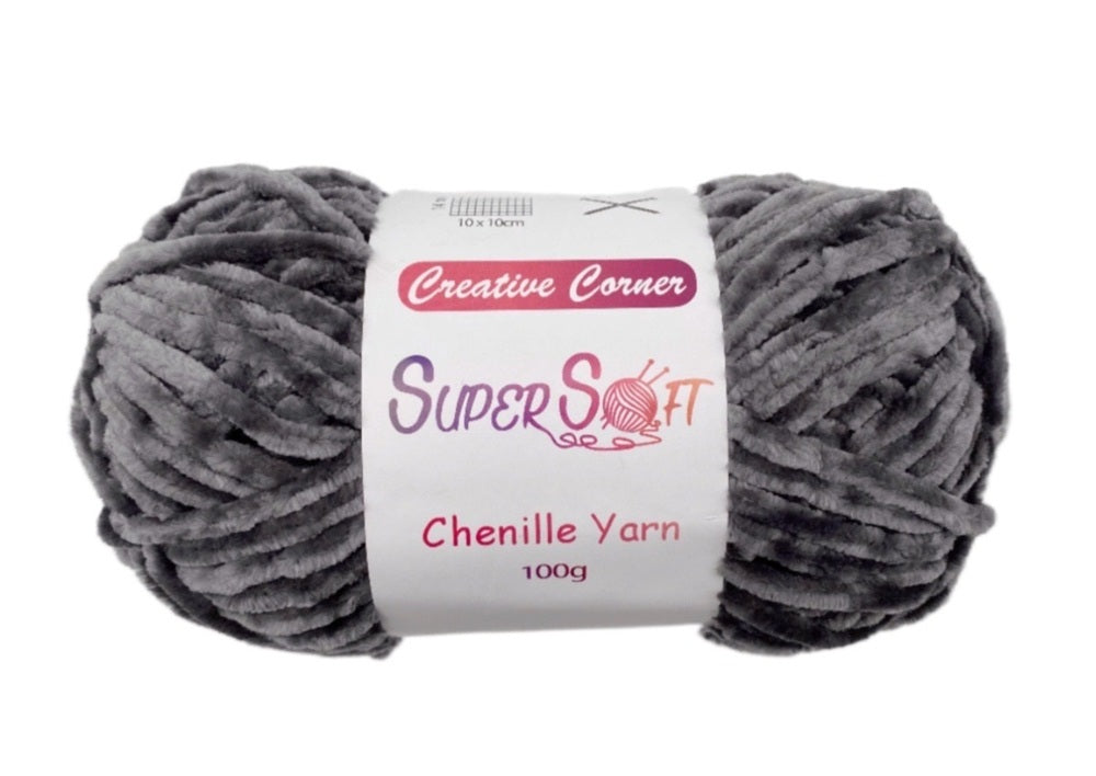 bulk 12 Dark Grey Super Soft Chenille Yarn 100G V637-CRA31393