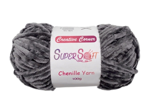 bulk 12 Dark Grey Super Soft Chenille Yarn 100G V637-CRA31393