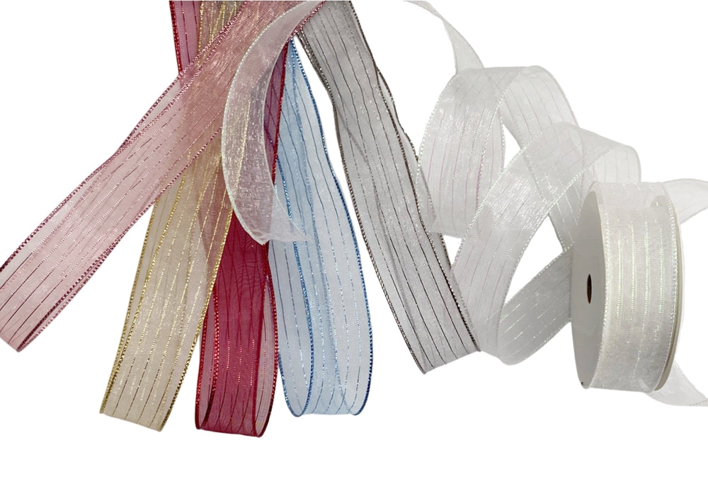 bulk 48 Metallic Striped Organza Ribbon Assort Wrap 300cm V637-CRA32997