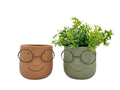 Man w Metal Glasses in Ceramic Pot Planter Assort 13x14cm V637-CVA30460
