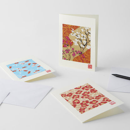 Card Chiyogami Blossom & Gold Handmade Greeting V637-D0206