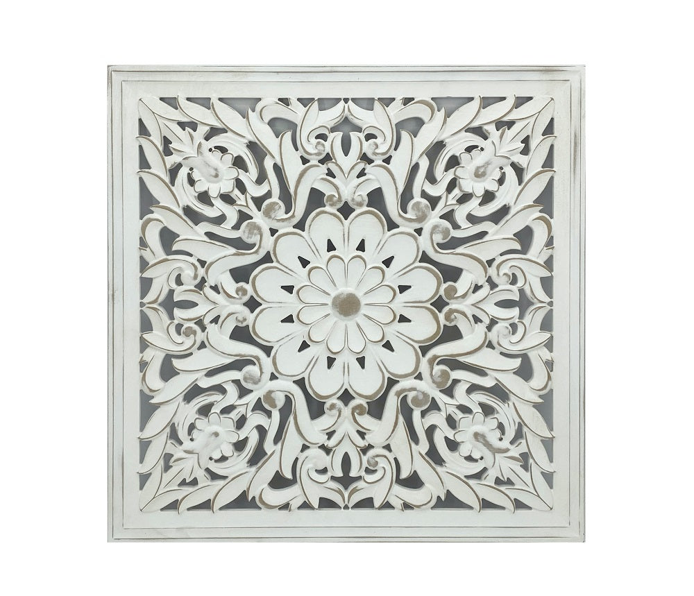 Carved Square Wall Art Antique White 60cm V637-DCO30879