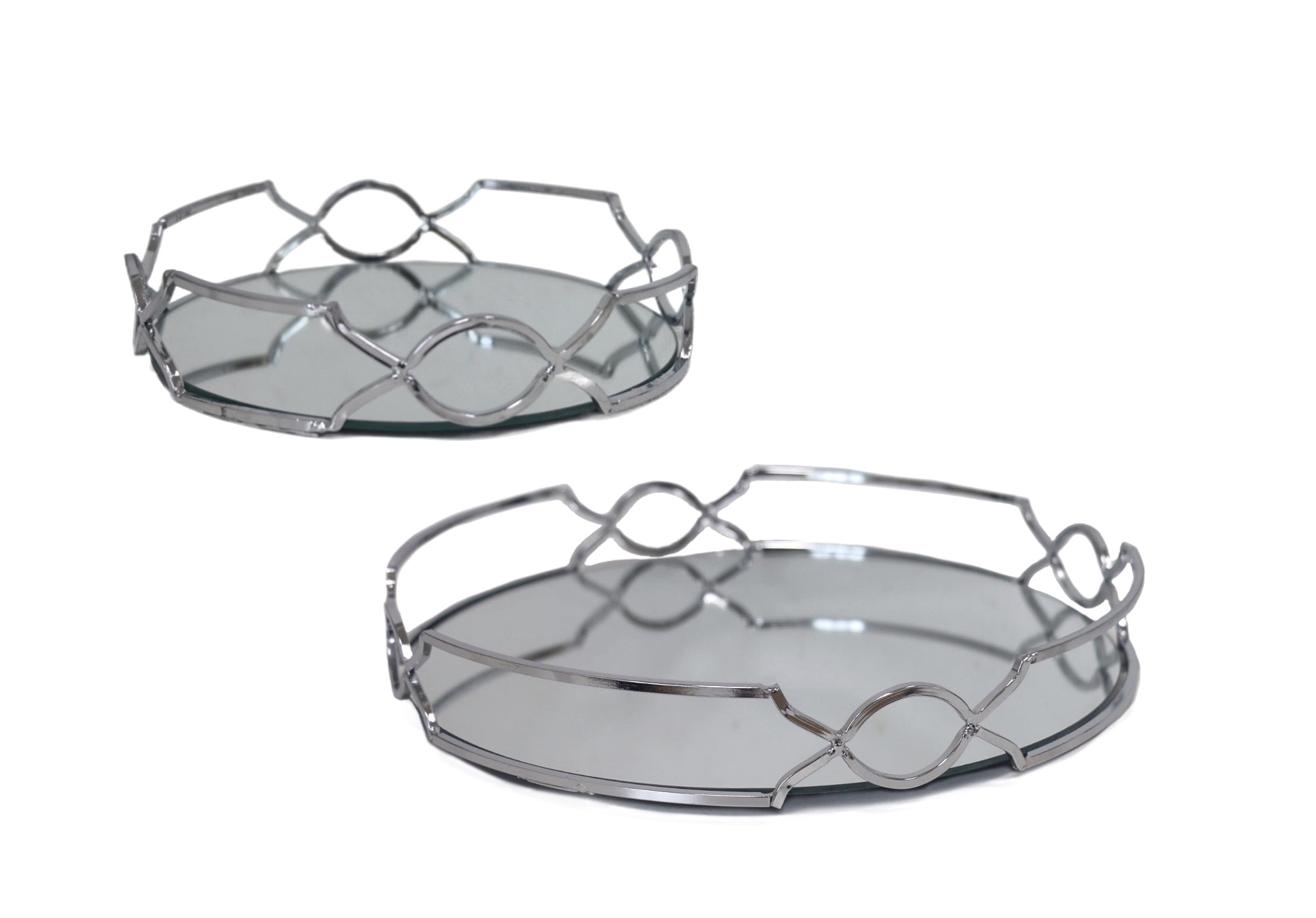 Set 2 Round Silver Mirror Tray 30cm V637-DCO31861