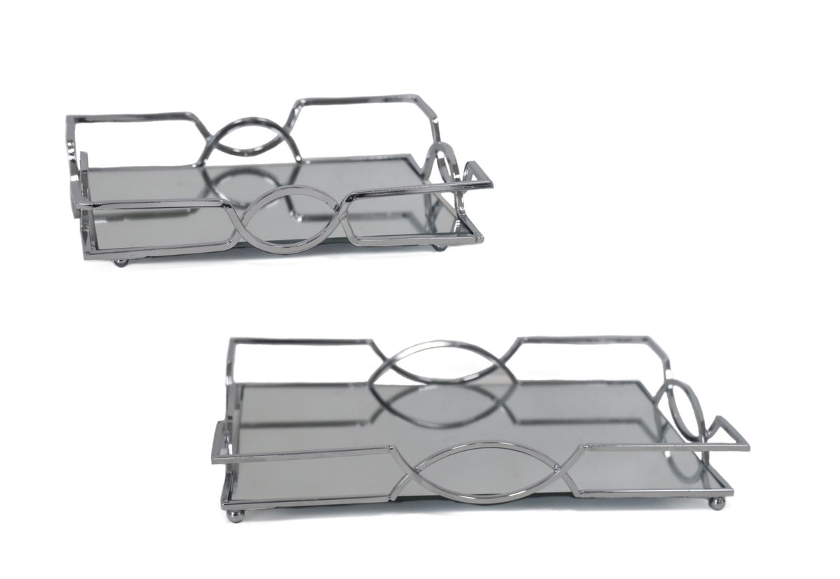 Set 2 Rectangle Silver Mirror Tray 31cm V637-DCO31865