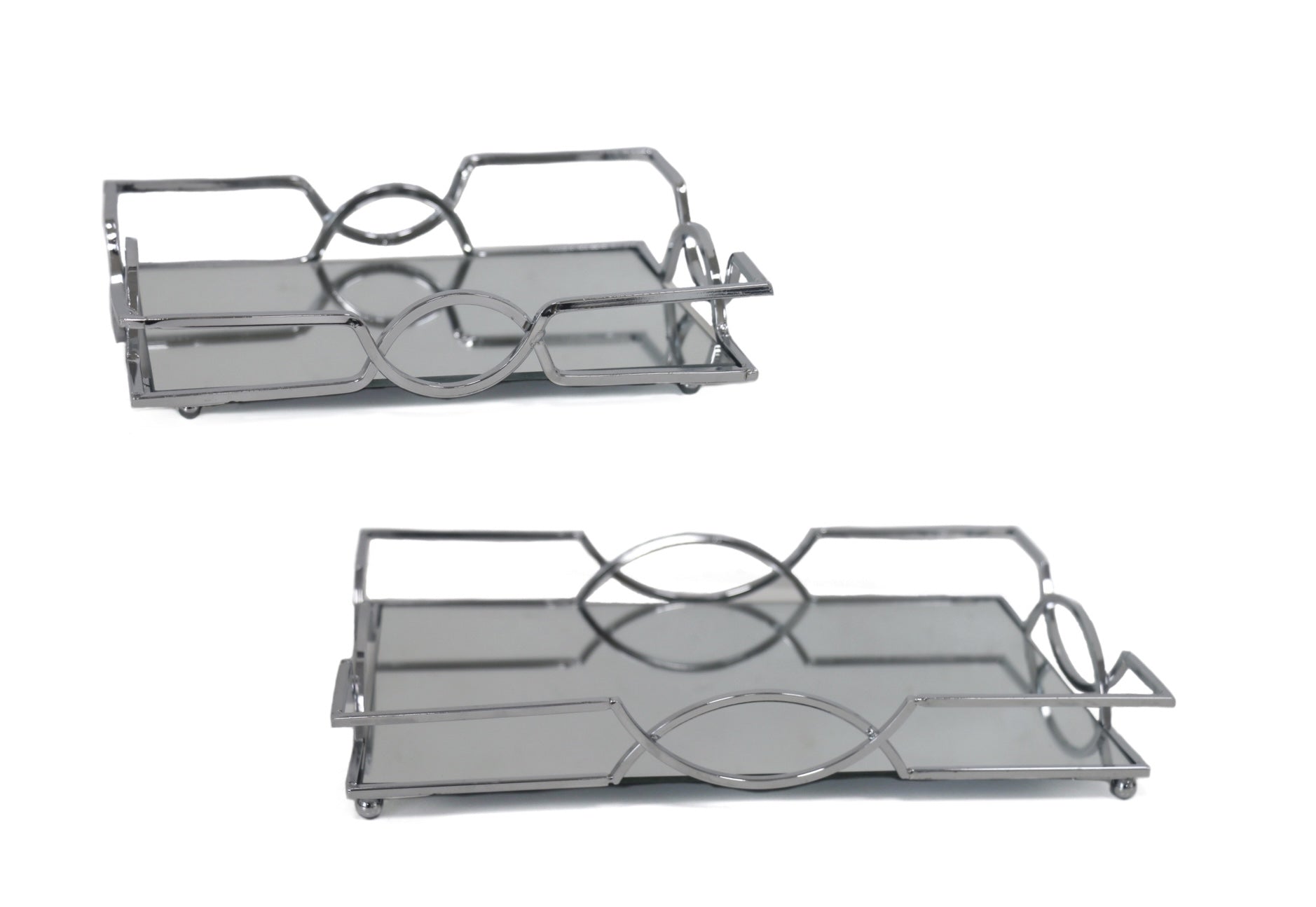 Set 2 Rectangle Silver Mirror Tray 31cm V637-DCO31865