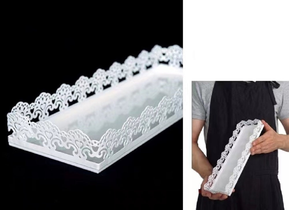 Decorative Rectangle Metal Tray White 30cm V637-DCO32108