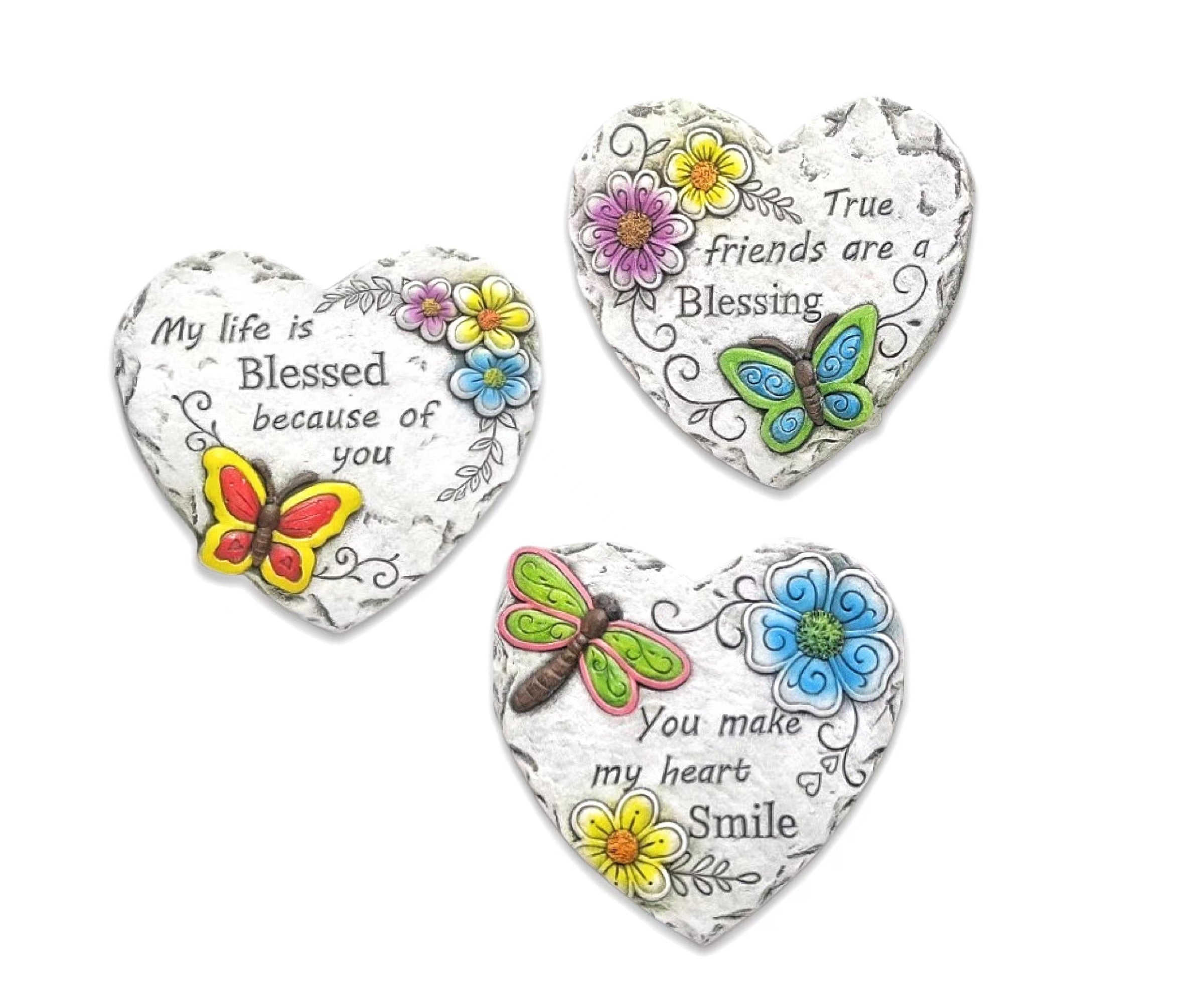 Set 3 Blessings on Concrete Heart Assort 25cm V637-DCO32705
