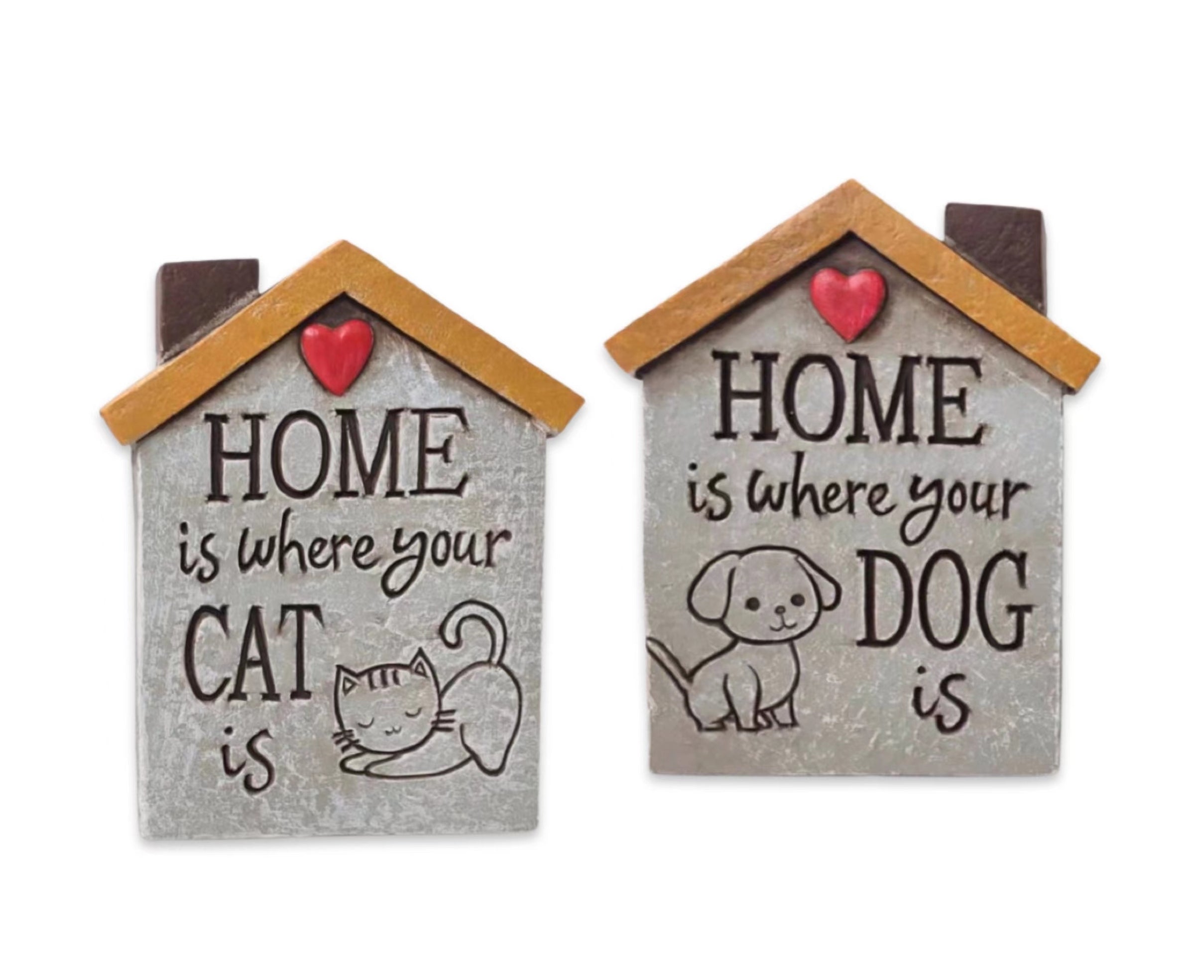Set 2 Concrete Cat & Dog Homes Signage Assort Garden Statue 15cm V637-DCO32712