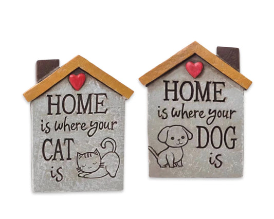 Set 2 Concrete Cat & Dog Homes Signage Assort Garden Statue 15cm V637-DCO32712