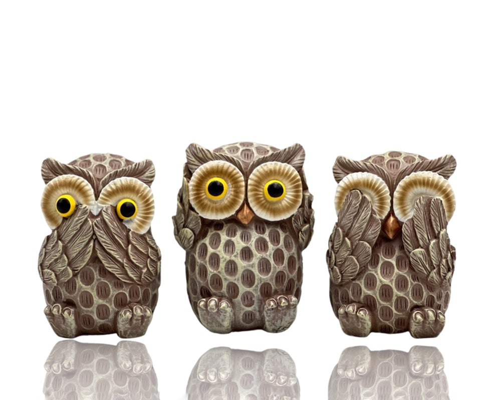 Set 3 See No Evil Owl Cement Statues 10cm V637-DCO33922