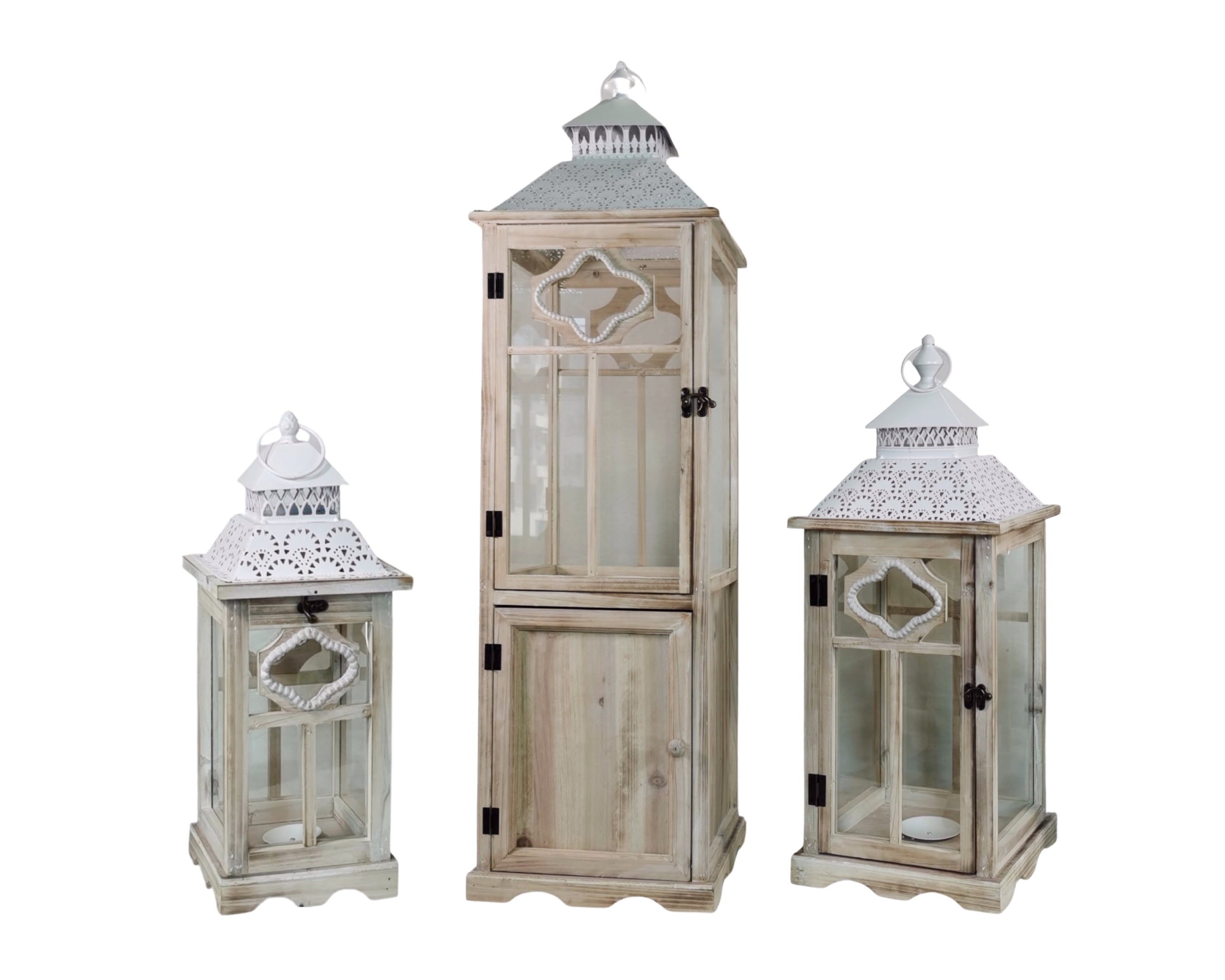 Set 3 Tall Natural Wooden Lantern 117cm V637-DCO35024