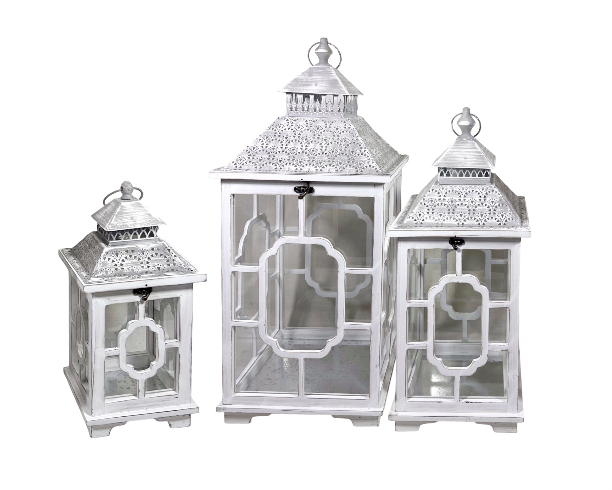 Set 3 Wooden Lantern w Metal Roof 76cm V637-DCO36901
