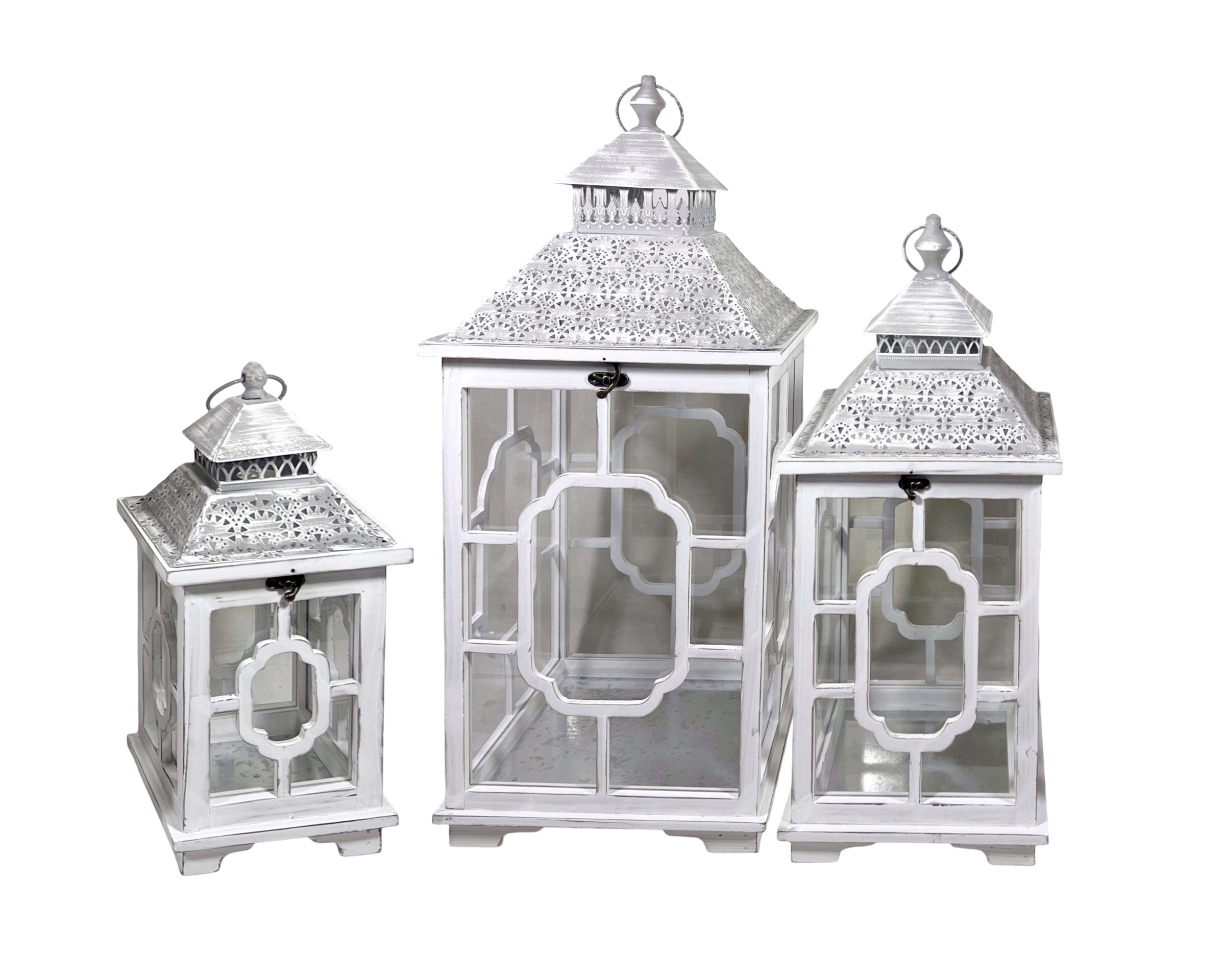 Set 3 Wooden Lantern w Metal Roof 76cm V637-DCO36901