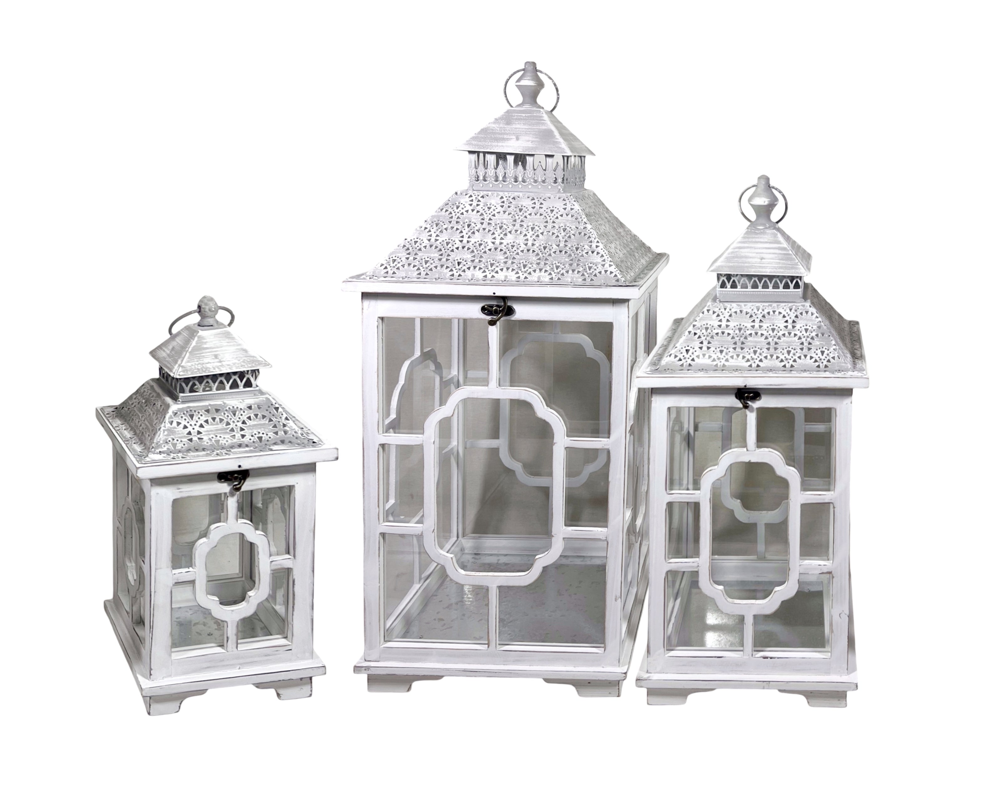 Set 3 Wooden Lantern w Metal Roof 76cm V637-DCO36901