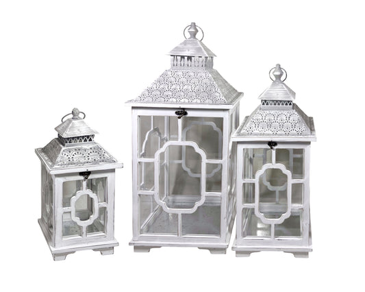 Set 3 Wooden Lantern w Metal Roof 76cm V637-DCO36901