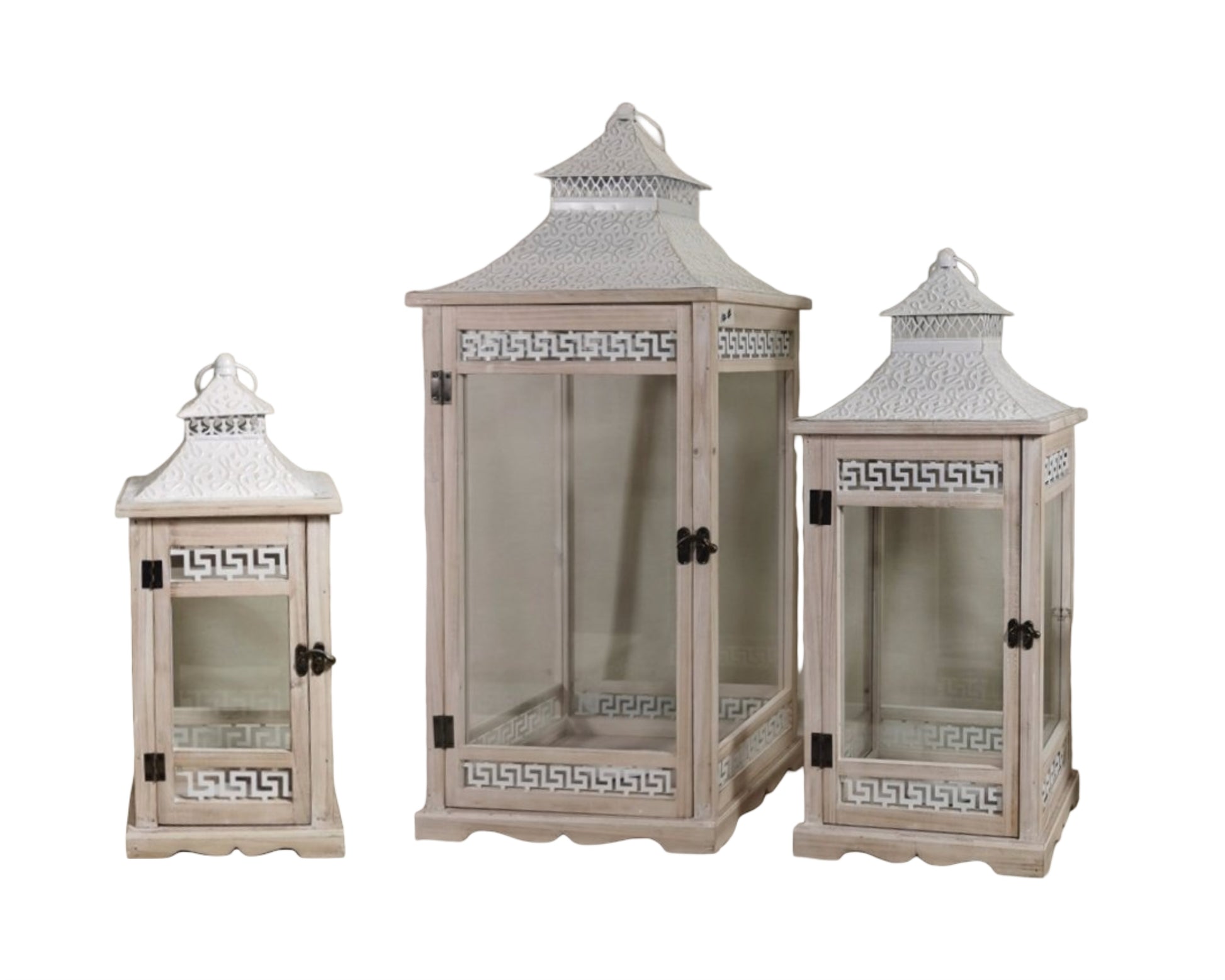 Set 3 Wooden Aegean Heritage Lanterns 77cm V637-DCO38820