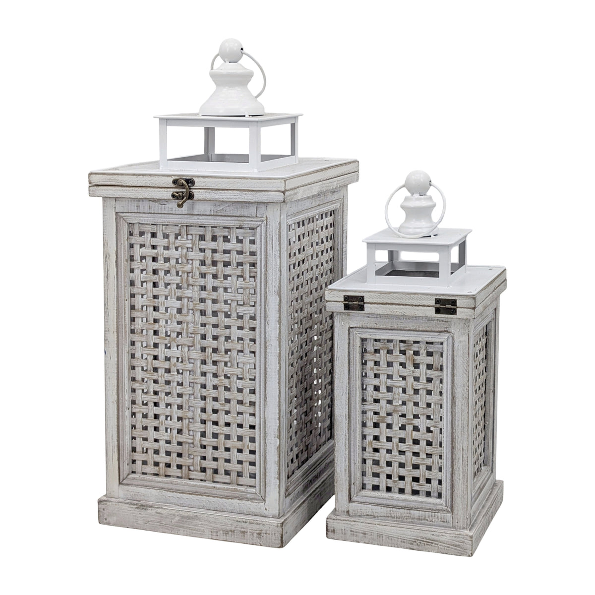 Set 2 Wooden Coastal Cottage Lanterns 57cm V637-DCO38823