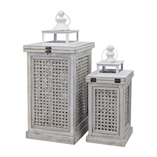 Set 2 Wooden Coastal Cottage Lanterns 57cm V637-DCO38823