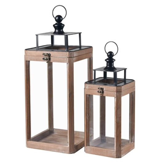 Set 2 Wooden Rustic Charm Lanterns 49cm V637-DCO38827