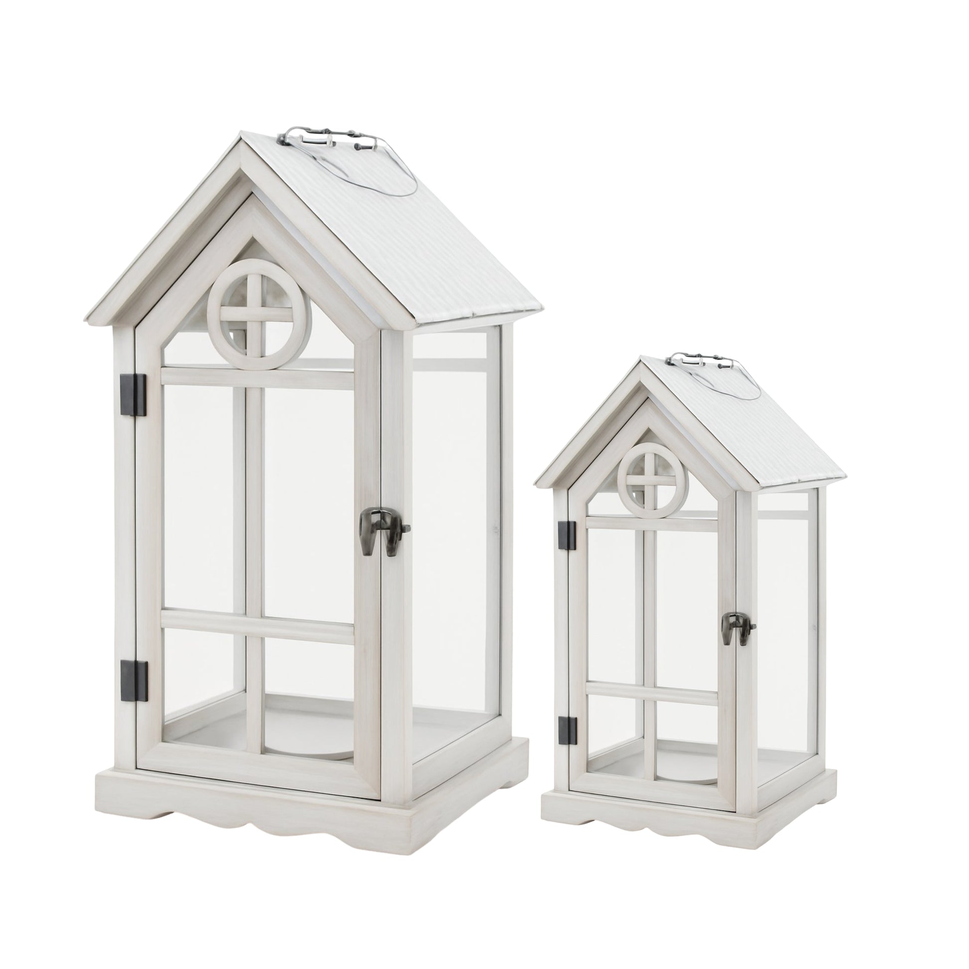 Set 2 Wooden House Lanterns 53cm V637-DCO38829