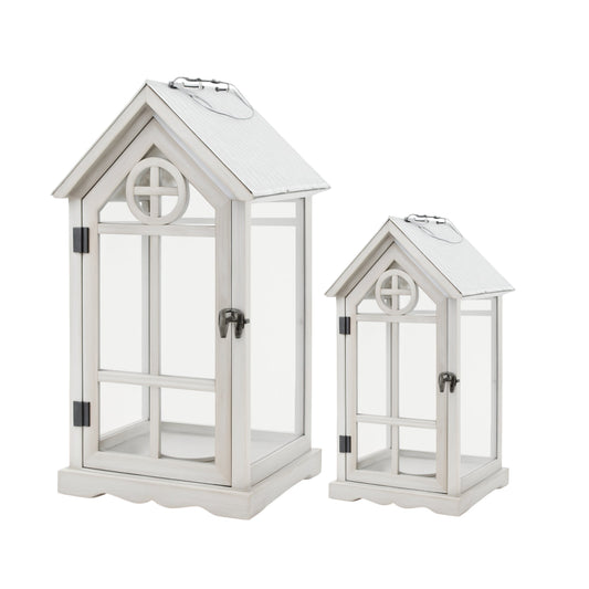 Set 2 Wooden House Lanterns 53cm V637-DCO38829