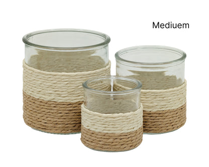 bulk 24 Paper Rope Glass Jar 10cm V637-DCO40108