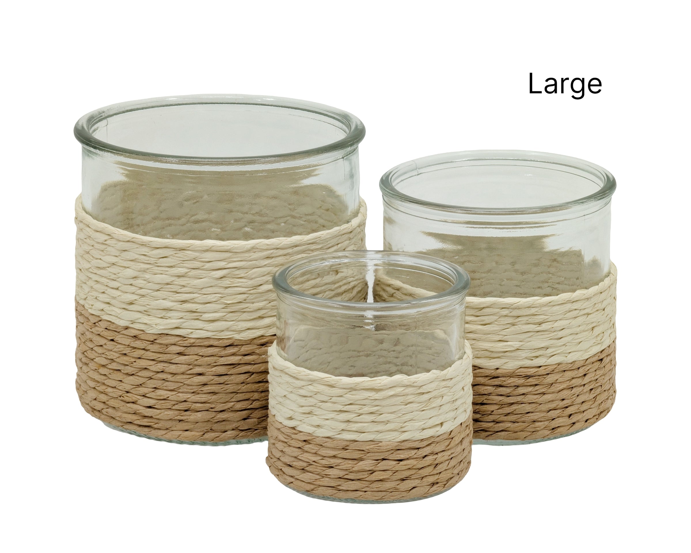 bulk 12 Paper Rope Glass Jar 12cm V637-DCO40109