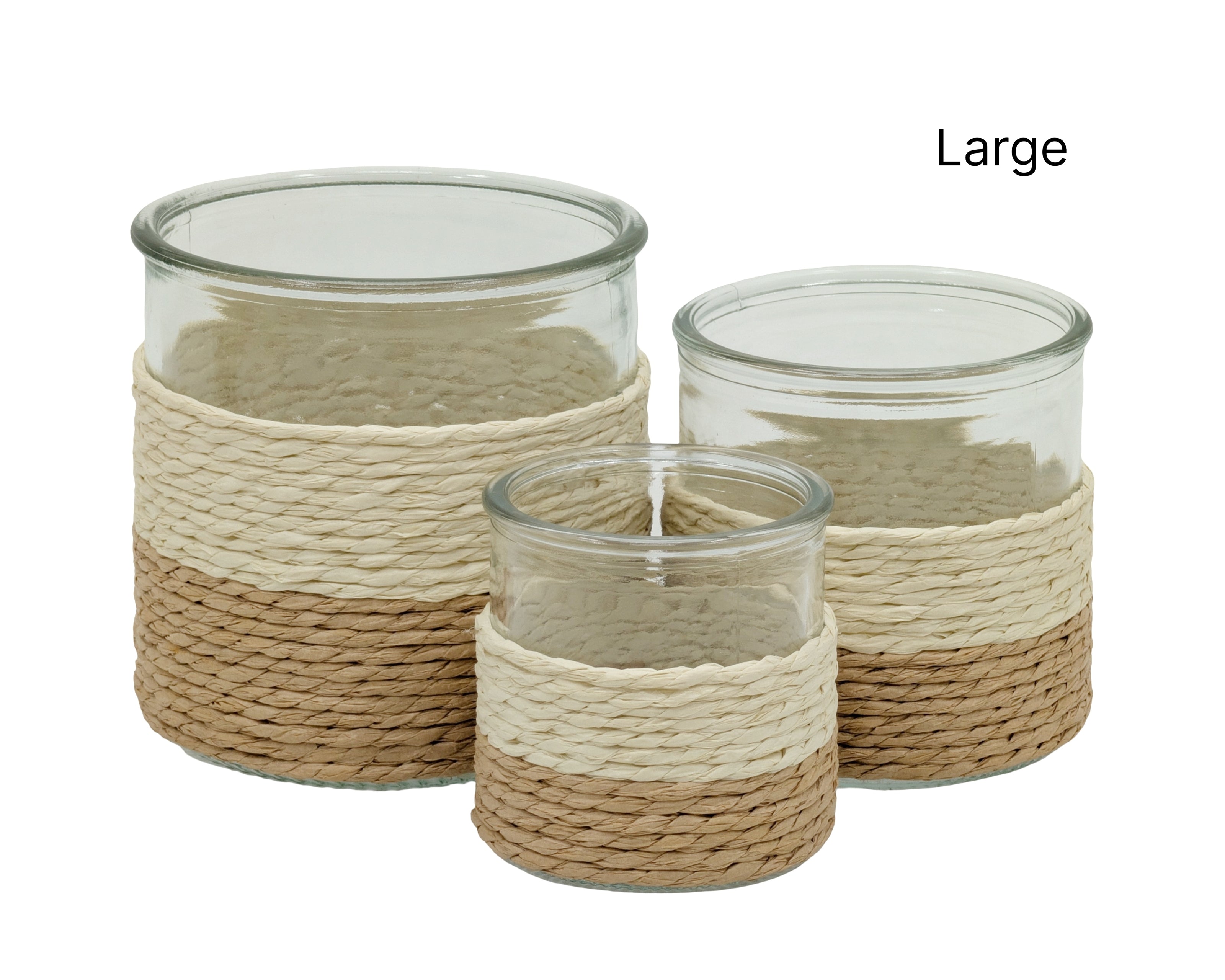 bulk 12 Paper Rope Glass Jar 12cm V637-DCO40109