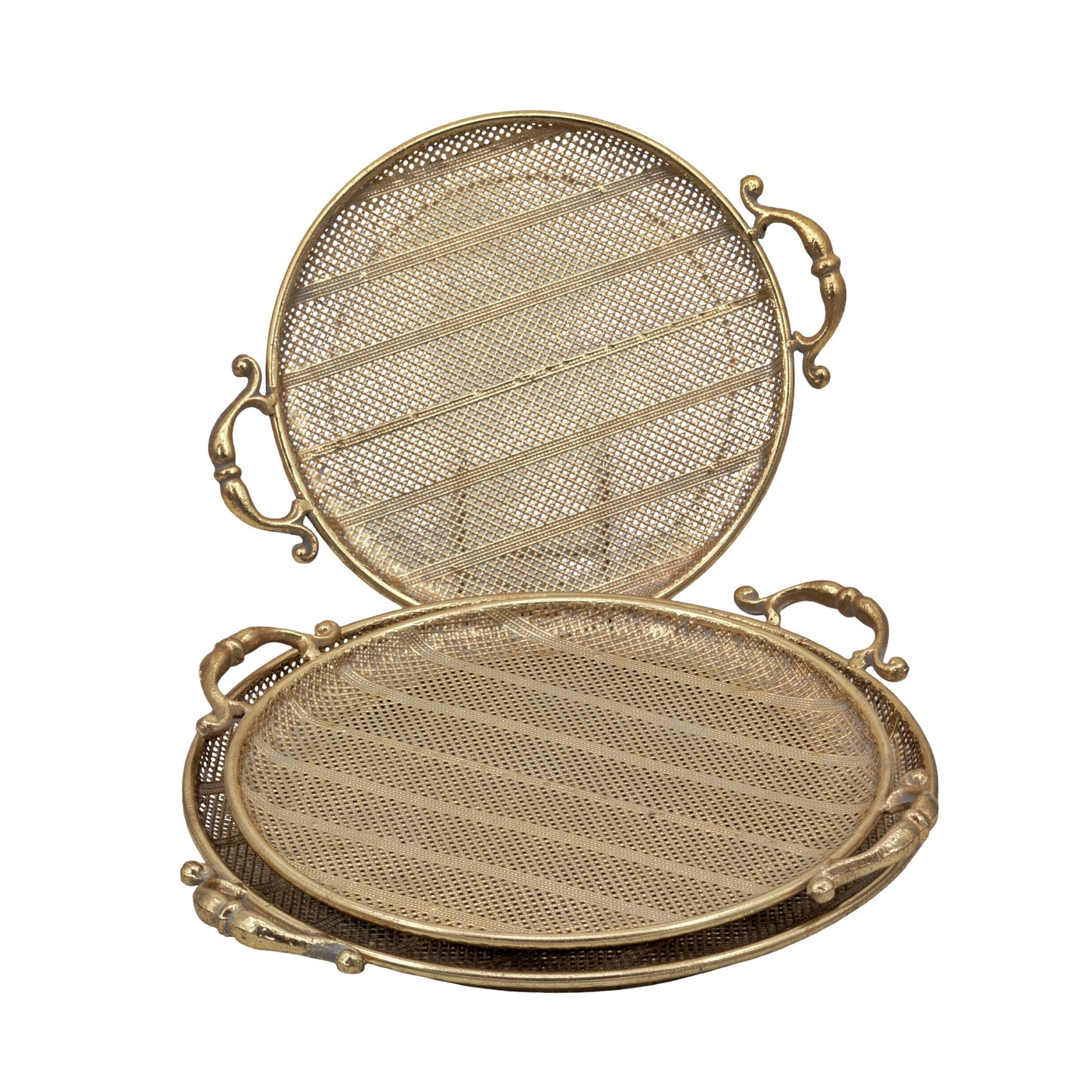 Set 3 Rustic Gold Metal Round Tray 6cm V637-DCO40698