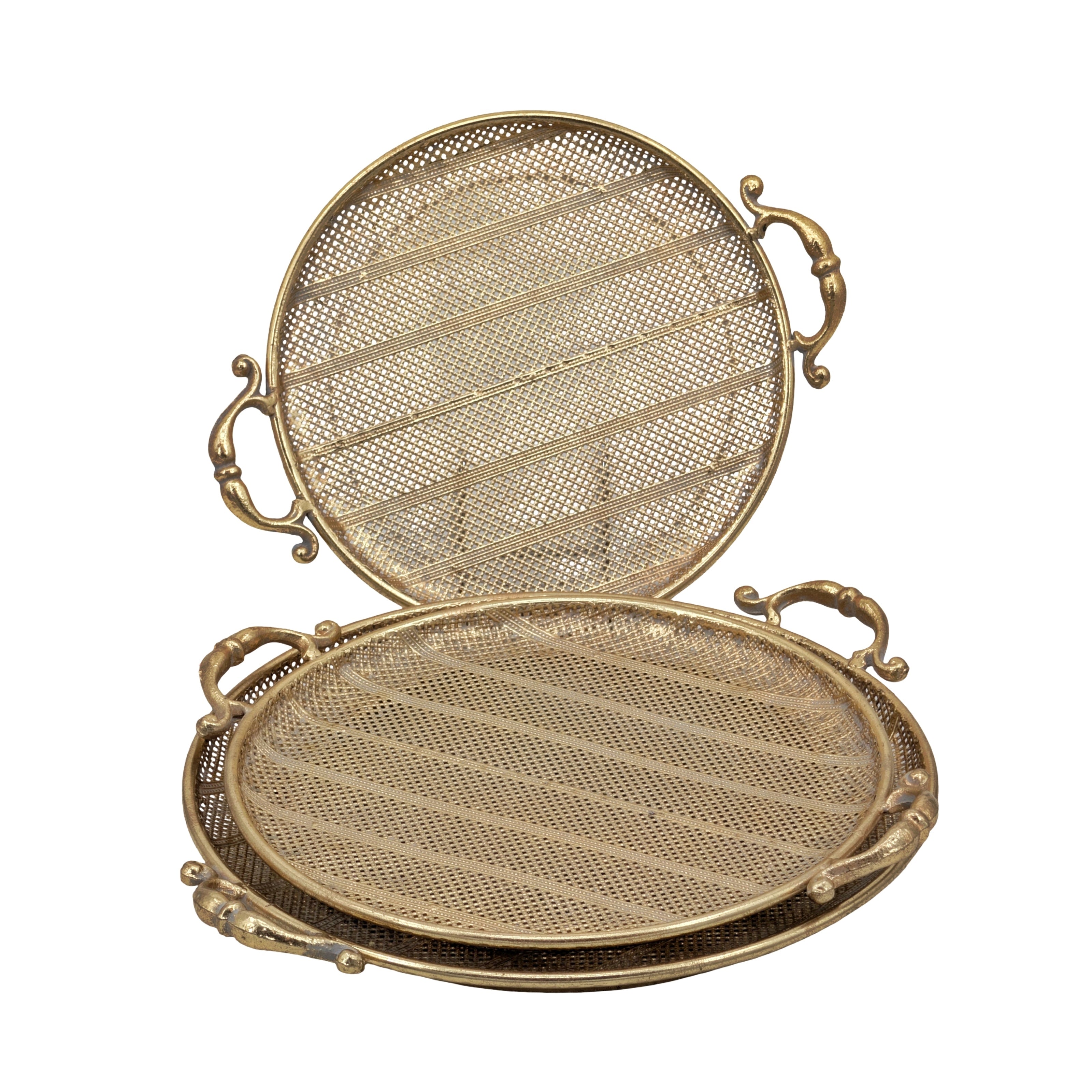 Set 3 Rustic Gold Metal Round Tray 6cm V637-DCO40698