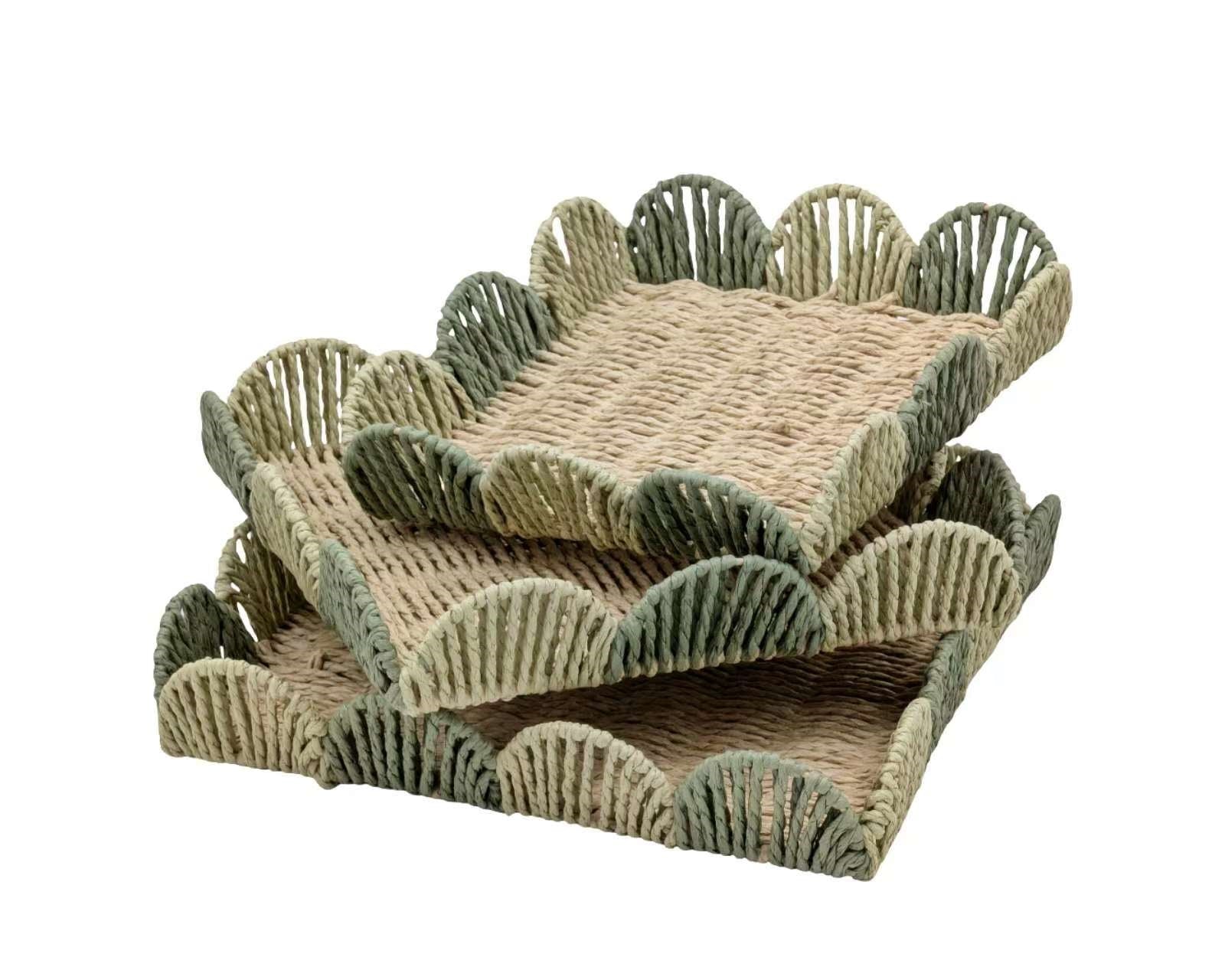 Set 3 Forest Green Paper Rope Tray 5cm V637-DCO40848