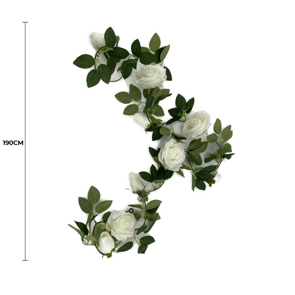 Flowering White Artificial Rose Garland 190cm V637-DP1191290